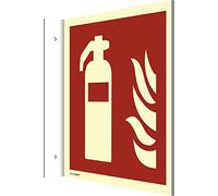 Panneaux en drapeau Extincteur | extra-longue luminescence | PVC 200x200mm | DIN EN ISO 7010 F001 | panneaux tridimensionnel | Indication de protection incendie | Highlight 160mcd/m2