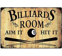 Panneaux en étain à 8 boules en métal, affiches rétro Aim It Hit It, Collection d'amoureux de billard, Plaque de salle de billard, Club, Bar, décoration murale de maison, 12x16 pouces