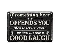 Panneaux en métal Man Cave si quelque chose ici vous offense, veuillez nous le faire savoir, nous pouvons tous utiliser un bon rire. Plaque en étain vintage sarcastique pour garage drôle, adaptée à l