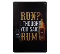 Panneaux en métal mancave - Run I thougt rhum - Plaque murale - Panneaux en métal - Décoration Mancave - Panneau publicitaire - Panneau texte - Mancave - Décoration Tiki - Panneau métallique - 20 x 30