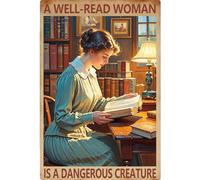 Panneaux en métal pour femmes qui aiment lire - Art mural adorable - Plaque rustique pour intérieur et extérieur - Décoration de ferme, maison, cafés, bureau, magasin, pubs, club - 30,5 x 40,6 cm