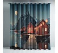 Panneaux Enfant Bleu, Rideaux occultants, Doublure Thermique, œillets Design, Maison Rouge lac, intimité, 140 x 240 cm, Isolation Thermique, Anti Froid, Sommeil paisible, Toucher Doux