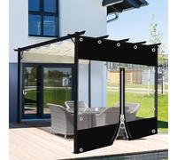 Panneaux latéraux imperméables noirs avec fermeture éclair pour tonnelle, rideaux en bâche transparente avec œillets, 360 x 300 cm (l x H)