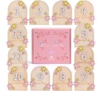 Panneaux mensuels pour bébé - Cercles en bois pour photos de 1 à 12 mois et cartes d'annonce neutres (fleur prête à l'emploi)