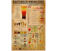 Panneaux métalliques de connaissance de barman, affiches de lecture d'infographie de barman vintage, guide du débutant, plaques rétro, décoration murale, bars, grottes d'hommes, signe en étain d'art m