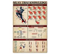 Panneaux métalliques de connaissances Muay Thai, plaques de Collection de gymnastique de boxe Vintage, infographie Muay Thai, affiches en étain, décoration murale de salle de boxeur 8x12 pouces