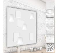 Panneaux muraux 3D en PVC - Revêtement mural blanc avec optique 3D - motifs abstraits (2QM paquet économique HD009 50x50cm) Panneaux décoratifs mur intérieur