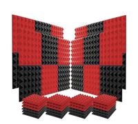 Panneaux Muraux Acoustiques 24Pcs Acoustic Foam Panels Studio Soundproof Sponge 12" X12"X2" Noise Absorption Treatment Pad Ceiling Wall Sticker(Black Red)