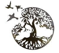 Panneaux Muraux En Métal Arbre de Vie Et Oiseaux 4 Pièces, Sculpture Murale En Métal, Décoration Murale En Métal Arbre de Vie, Décorations Rondes Pour la Maison (Size : 15.7/40cm)