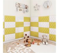 Panneaux Muraux Rembourrés, Autocollant mural de protection de 1,3 cm d'épaisseur, panneaux muraux en mousse 3D, panneaux de tête de lit rembourrés, décoration for chambre(Yellow+white,8PCS)