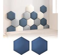 Panneaux muraux rembourrés hexagonaux absorbant les chocs - Panneaux muraux autocollants pour chambre à coucher, chambre d'enfant - Bleu foncé - 30 x 34,5 cm