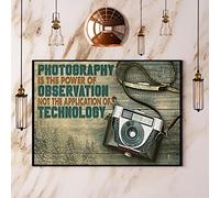 Panneaux vintage amusants Photographie is The Power of Observation Rétro Décoration d'intérieur Plaque en étain Chic Art Décoration murale en métal Plaque en fer Cadeau pour salon bureau 20,3 x 30,5