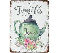 Panneaux vintage pour cuisine Time for Tea But First Tea Décoration de cuisine Tea Time Always Time for Tea Tea Tea Théière Art de cuisine pour garage, cave, magasin, bar 20,3 x 30,5 cm
