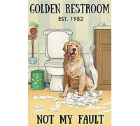 Panneaux Vintage Signes Golden Retriever Drôle De Toilettes Dorées Pas Ma Faute Métal Tôle Signe Décorative Fer Affiche Peinture Plaque pour Café, Bar, Garage 30x40cm