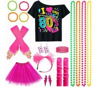 Panngu Deguisement Annee 80 Femme Déguisement, Kit Déguisement Année 80 Accessoire Femme, 80 Fille Costume Disco Femme - 3XL