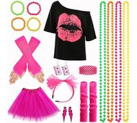Panngu Deguisement Annee 80 Femme Déguisement, Kit Déguisement Année 80 Accessoire Femme, 80 Fille Costume Disco Femme - M