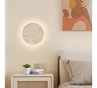 PANNN Applique Murale En Travertin Jaune Nordique Applique Murale Circulaire À LED À Intensité Variable Avec Télécommande Style Japonais Wabi-Sabi Convient Pour Salon Salle À Manger Couloir(30CM)
