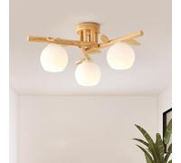 PANNN Plafonnier Semi-encastré Moderne Suspension Globe En Verre E27 Lampe De Chambre Vintage Éclairage De Plafond En Bois Convient Pour Dans Les Salons Cuisines Salles À Manger Bureaux(57 * 27cm)