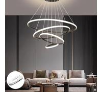 PANNN Suspension LED Moderne En Forme D'anneau Lustre Table À Manger Plafonnier Rond À Intensité Variable Avec Télécommande Convient Pour Salon Cuisine Salles À Manger(Noir,4-ring - 20+40+60+80 cm)
