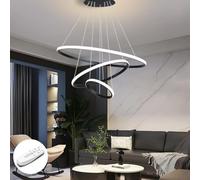 PANNN Suspension LED Moderne En Forme D'anneau Lustre Table À Manger Plafonnier Rond À Intensité Variable Avec Télécommande Convient Pour Salon Cuisine Salles À Manger(Noir,3-ring - 40+60+80 cm)
