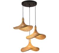 PANNN Suspension vintage bohème en rotin, 3 lumières, E27, noir, hauteur totale de 55 cm, 40 cm x 35 cm par abat-jour, intérieur, cuisine, salle à manger, salon