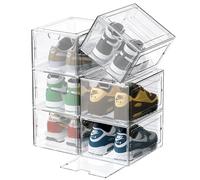 PANOONA Boîte à Chaussures Transparent, Lot de 6, Boîte de Rangement,Empilables pour Collections de Baskets, Talons Hauts,Transparent et Blanc Conteneurs pour organisateur femmes/hommes（33.5x25x18cm）