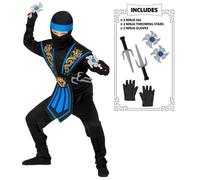 Panoplie ninja bleu enfant luxe et accessoires - plusieurs tailles -vidéo 4-5 ans