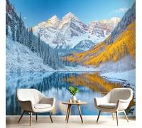 Panorama Des Montagnes Enneigées Papier Peint, 350×256 Cm Wasserdichte Tapete Dekorativ Lac La Jungle Kontakt Papier Für Wohnzimmer Schlafzimmer Waschraum Schrank Wand Bleu