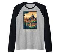 Panorama Historique de la Ville du Vatican, œuvre d'art rétro de Voyage Vintage Manche Raglan