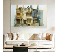 Panorama Impression sur Toile Encadré Vintage Architecture 3D Vieille Maison, Tableau Artistique Décoration Murale - Poster Moderne XXL pour Salon Chambre Bureau 120x60 cm