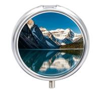 Panorama of The Lake Louise Mountains Pilulier de voyage rond portable 3 compartiments en métal pour médicaments et vitamines Organiseur pour sac à main