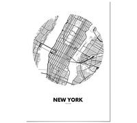 Panorama Poster Carte Cercle de New York 70 x 100 cm - Imprimée sur Poster 250gr - Villes du Monde Noir et Blanc - Affiche