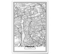 Panorama Poster Carte de Prague 50 x 70 cm - Imprimée sur Poster 250gr - Villes du Monde Noir et Blanc - Affiche
