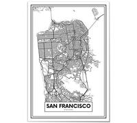 Panorama Poster Carte de San Francisco 50 x 70 cm - Imprimée sur Poster 250gr - Villes du Monde Noir et Blanc - Affiche