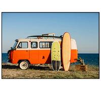 Panorama Poster Encadrée Surf Van 30x21 cm - Imprimé sur Papier Rigide - Tableau Décoration Murale - Affiche Moderne pour la Maison