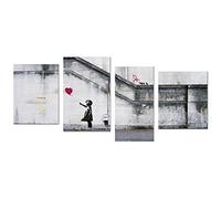 Panorama Poster Graffiti Banksy Fille avec Ballon Rouge 70 x 30 cm divisé en 4 pièces - Imprimée sur Poster 250gr - Tableau Mur - Affiche