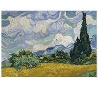 Panorama Poster Van Gogh Champ de Blé avec Cyprès 100x70 cm - Imprimée sur Poster 250gr - Peintures Célèbres - Affiche