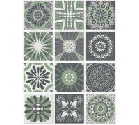 Panorama Stickers Carrelage Adhésif Cuisine 24 Pièces de 20x20cm Hydraulique Vert - Autocollant adhésif en Vinyle pour Carreaux