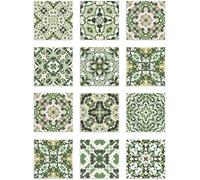 Panorama Stickers Carrelage Adhésif Cuisine - 8 Pièces de 100x10 cm Tuile Hydraulique Orientale Vert - Adhésif Vinyle pour Carreaux