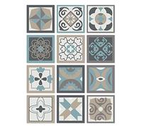 Panorama Stickers Carrelage Adhésif Cuisine Salle de Bain 48 Pièces de 15x15cm Design Hydraulique Bleu Autocollant en Vinyle pour Carreaux Muraux - Sticker