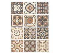 Panorama Stickers Carrelage Adhésif Cuisine Salle de Bain 48 Pièces de 15x15cm Modèle Hydraulique Brun Autocollant en Vinyle pour Carreaux Muraux - Sticker