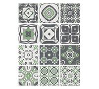 Panorama Stickers Carrelage Adhésif Cuisine Salle de Bain 48 Pièces de 15x15cm Modèle Hydraulique Vert Autocollant en Vinyle pour Carreaux Muraux - Sticker