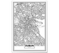 Panorama Tableau Carte de Dublin 50 x 70 cm - Impression sur Toile avec Châssis en Bois - Affiche Ville Noir et Blanc