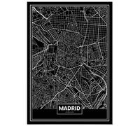 Panorama Tableau Carte Noir de Madrid 35 x 50 cm - Impression sur Toile avec Châssis en Bois - Affiche Ville Noir et Blanc
