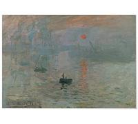 Panorama Tableau Claude Monet Impression, Soleil Levant 70x50 cm - Impression sur Toile avec Châssis en Bois - Affiches Décoratives pour la Maison