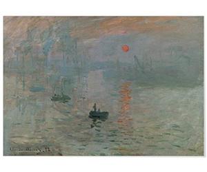 Panorama Tableau Claude Monet Impression, Soleil Levant 70x50 cm - Impression sur Toile avec Châssis en Bois - Affiches Décoratives pour la Maison