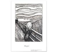 Panorama Tableau Edvard Munch Le Cri Noir et Blanc 35x50 cm - Impression sur Toile avec Châssis en Bois - Affiches Décoratives pour la Maison
