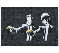 Panorama Tableau Graffiti Banksy Pulp Fiction 70 x 50 cm - Impression sur Toile avec Châssis en Bois - Affiche Graffiti