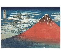 Panorama Tableau Hokusai Red Fuji Clear Sky 100 x 70 cm - Impression sur Toile avec Châssis en Bois - Affiche Moderne Maison