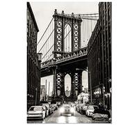 Panorama Tableau Pont de Manhattan à New York 21x30 cm - Impression sur Toile avec Châssis en Bois - Affiches Décoratives pour la Maison
